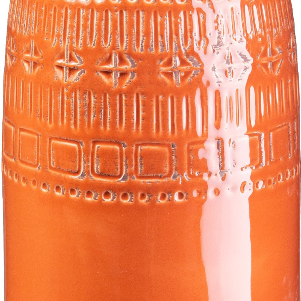 Gina 14 Inch Tall Ceramic Vase with Southwestern Design, Orange