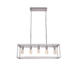 Ginnie Imitation Wood White Oak 5-Light Linear Chandelier with Silver Outer Cage