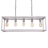 Ginnie Imitation Wood White Oak 5-Light Linear Chandelier with Silver Outer Cage