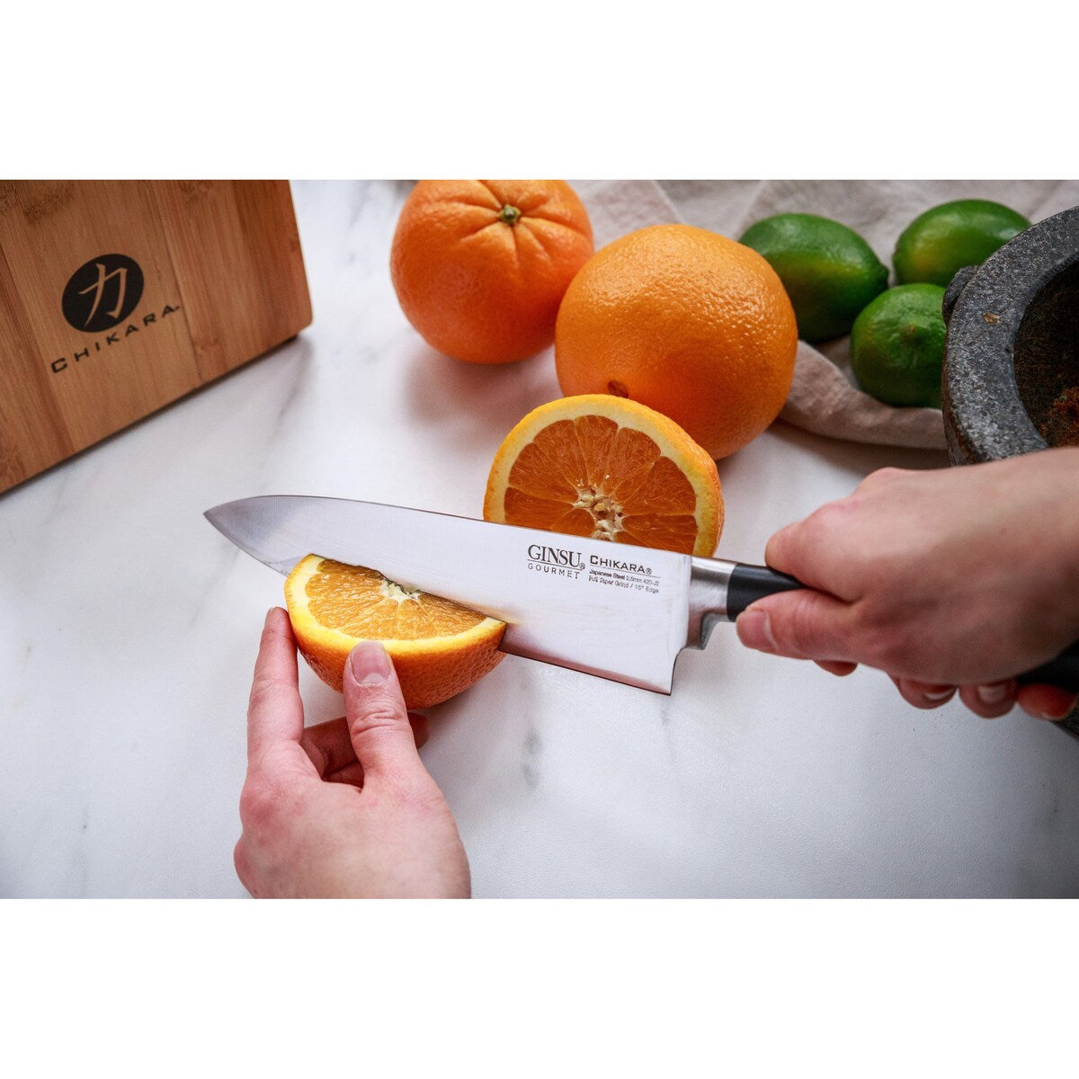 Ginsu Chikara Series Forged 19-Piece 420J Stainless Steel Knife Set, Bamboo Block