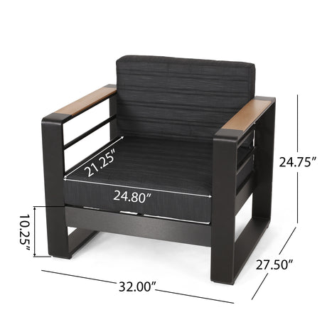 Giovanna Outdoor Aluminum 4 Seater Chat Set with Fire Pit by Christopher Knight Home