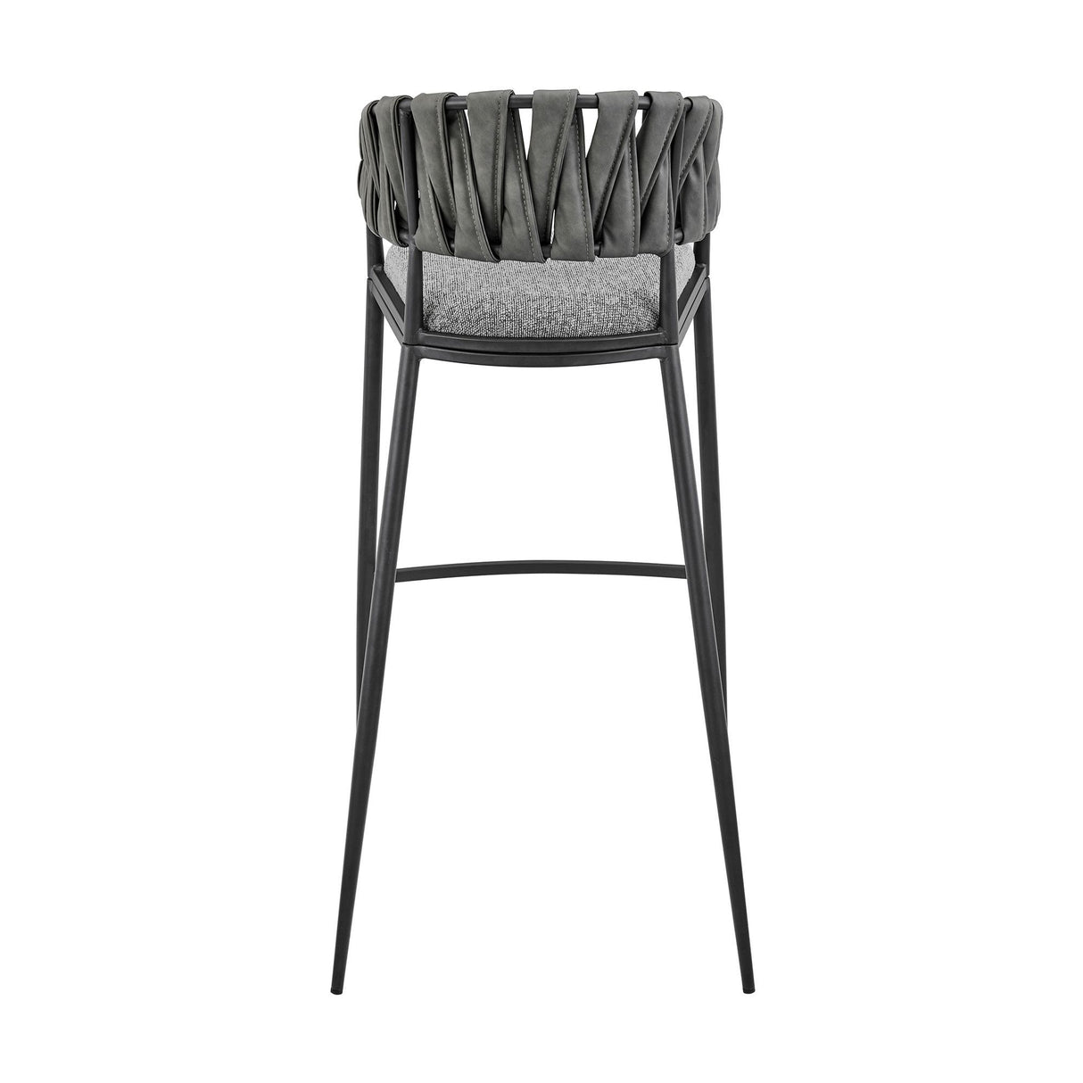 Giovanni Gray Faux Leather and Black Metal Bar or Counter Height Barstool with Arms and Curved Back