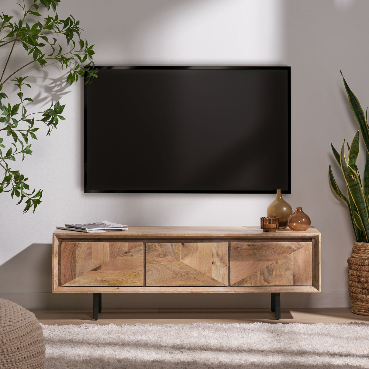 Girard Boho Handcrafted Mango Wood TV Stand by Christopher Knight Home