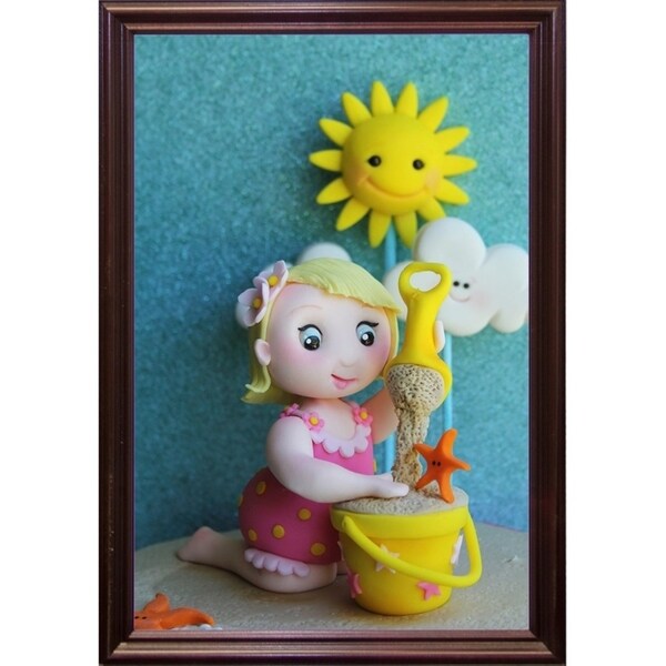 Girl On Beach With Bucket-SUGHIG140794 Print 24"x16" by Sugar High