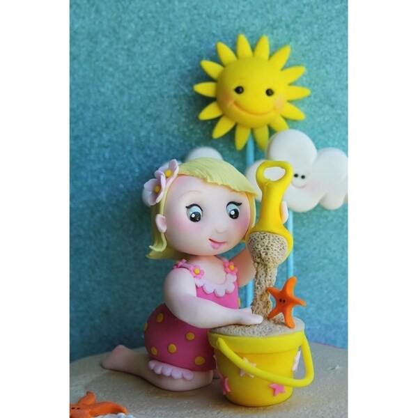 Girl On Beach With Bucket-SUGHIG140794 Print 24"x16" by Sugar High