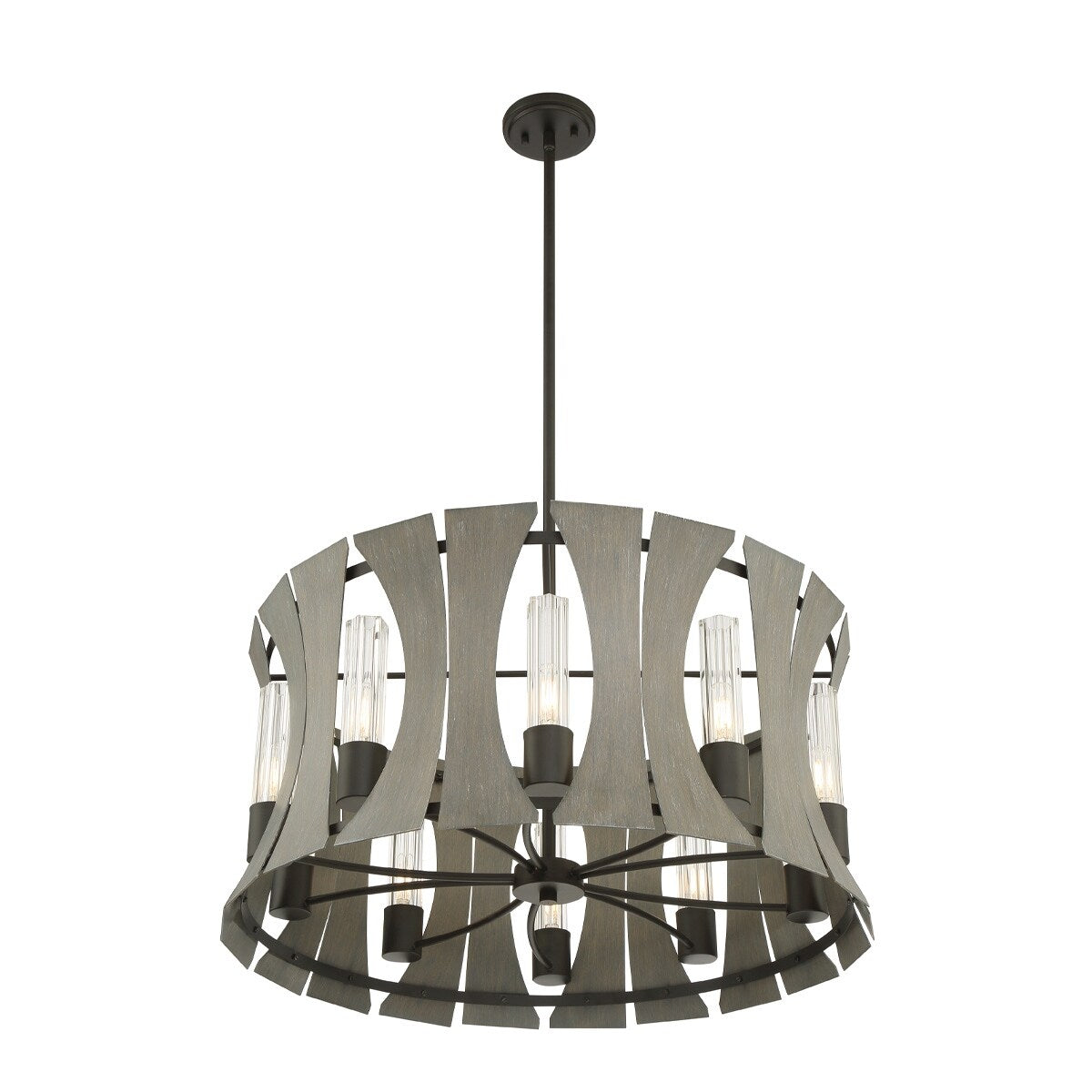 Giuseppe Lighting LED Chandelier Pennino Matte Black W/ Grey Wood - Exact Size