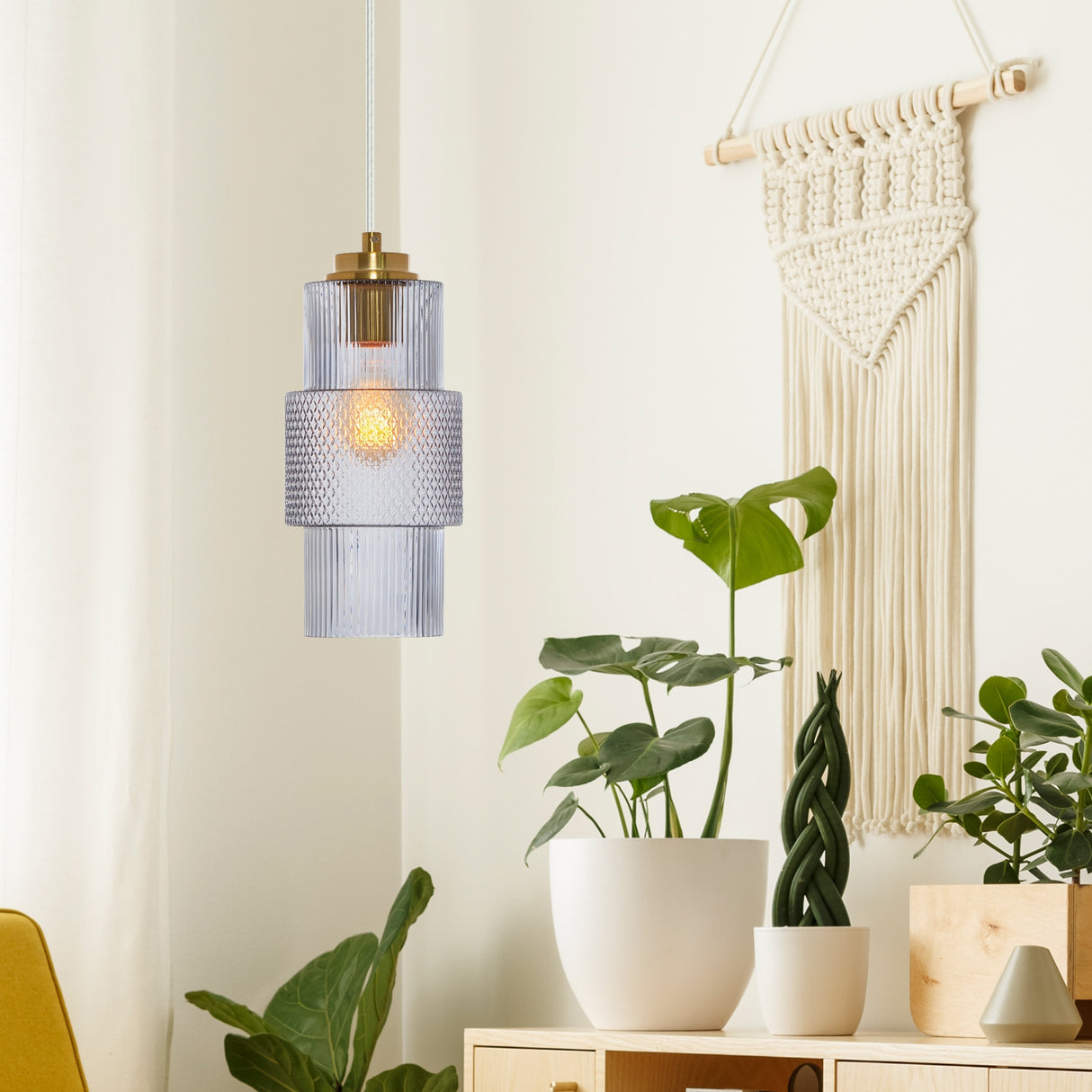 Gladstone River of Goods Glass and Metal Pillar Shade Pendant Light