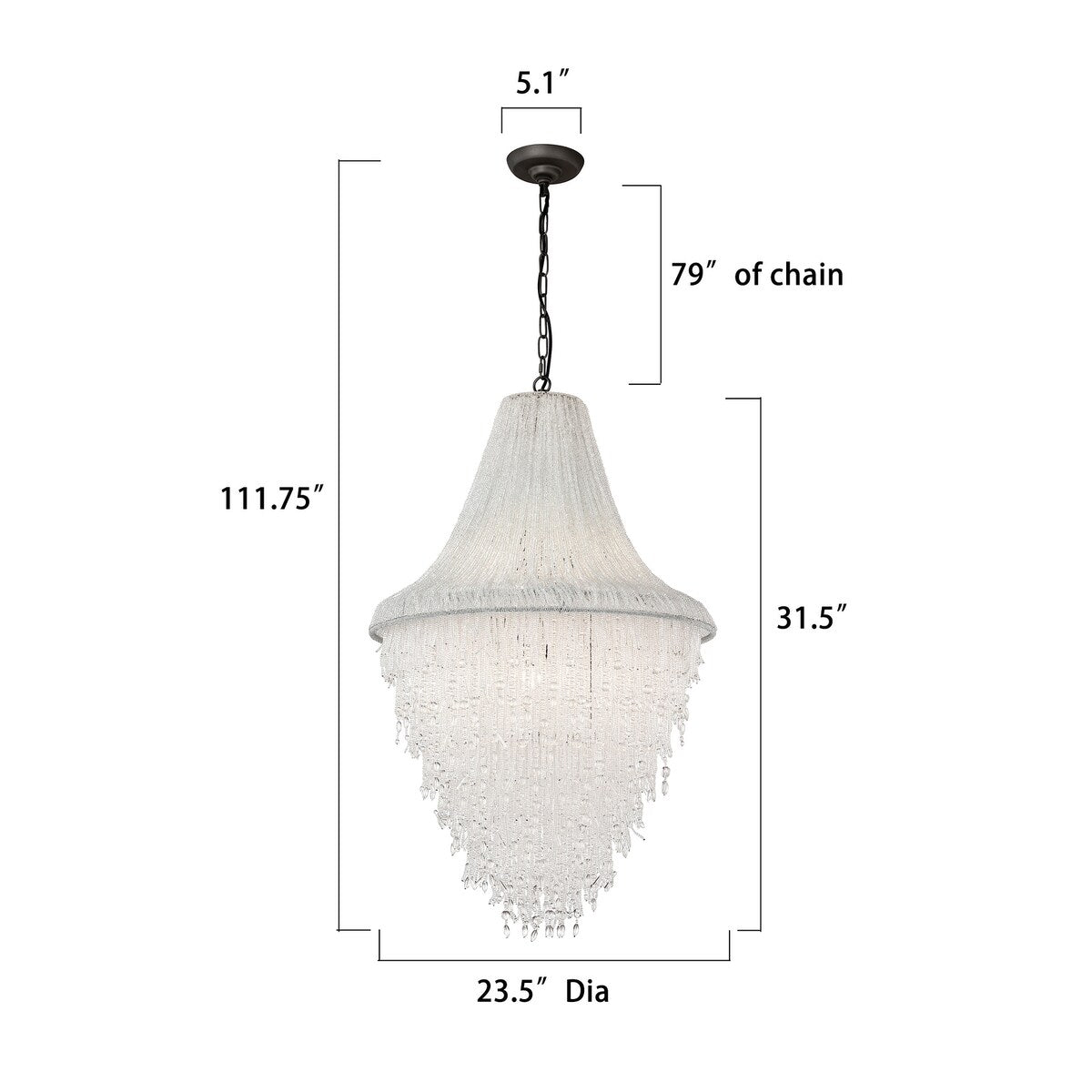 Glam 7-Light Dark Gray Finish Chandelier with Hanging Clear Beaded - 23.5 in. Dia
