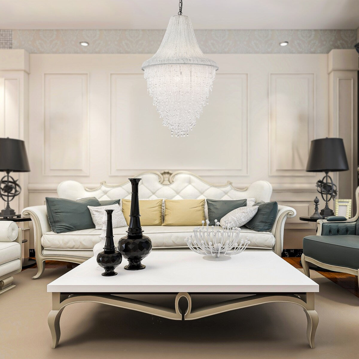 Glam 7-Light Dark Gray Finish Chandelier with Hanging Clear Beaded - 23.5 in. Dia