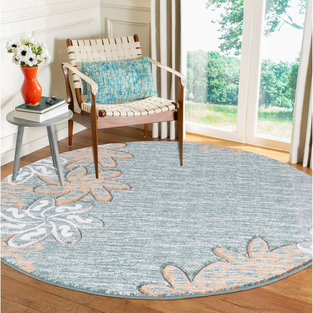 Glamour Collection Floral Polypropylene Area Rug