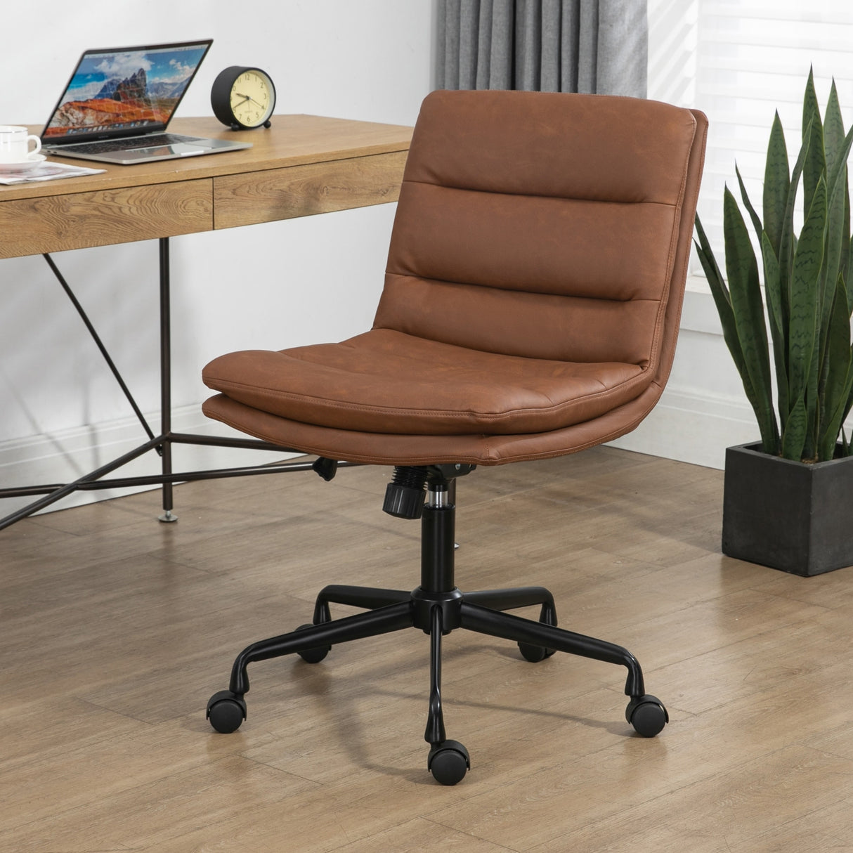 Glamour Home Ayuka Brown Faux Leather Adjustable Height Swivel Office Chair
