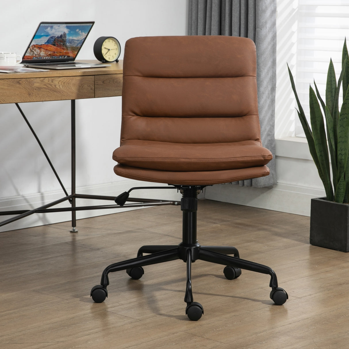 Glamour Home Ayuka Brown Faux Leather Adjustable Height Swivel Office Chair