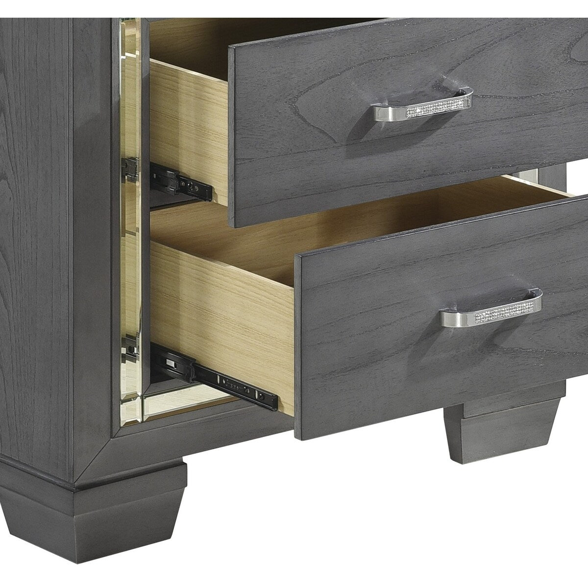 Glamourous Style 1pc Nightstand of 2x Drawers LED Lighting Faux Crystals Bar Pulls Gray Finish Modern Bedroom Furniture