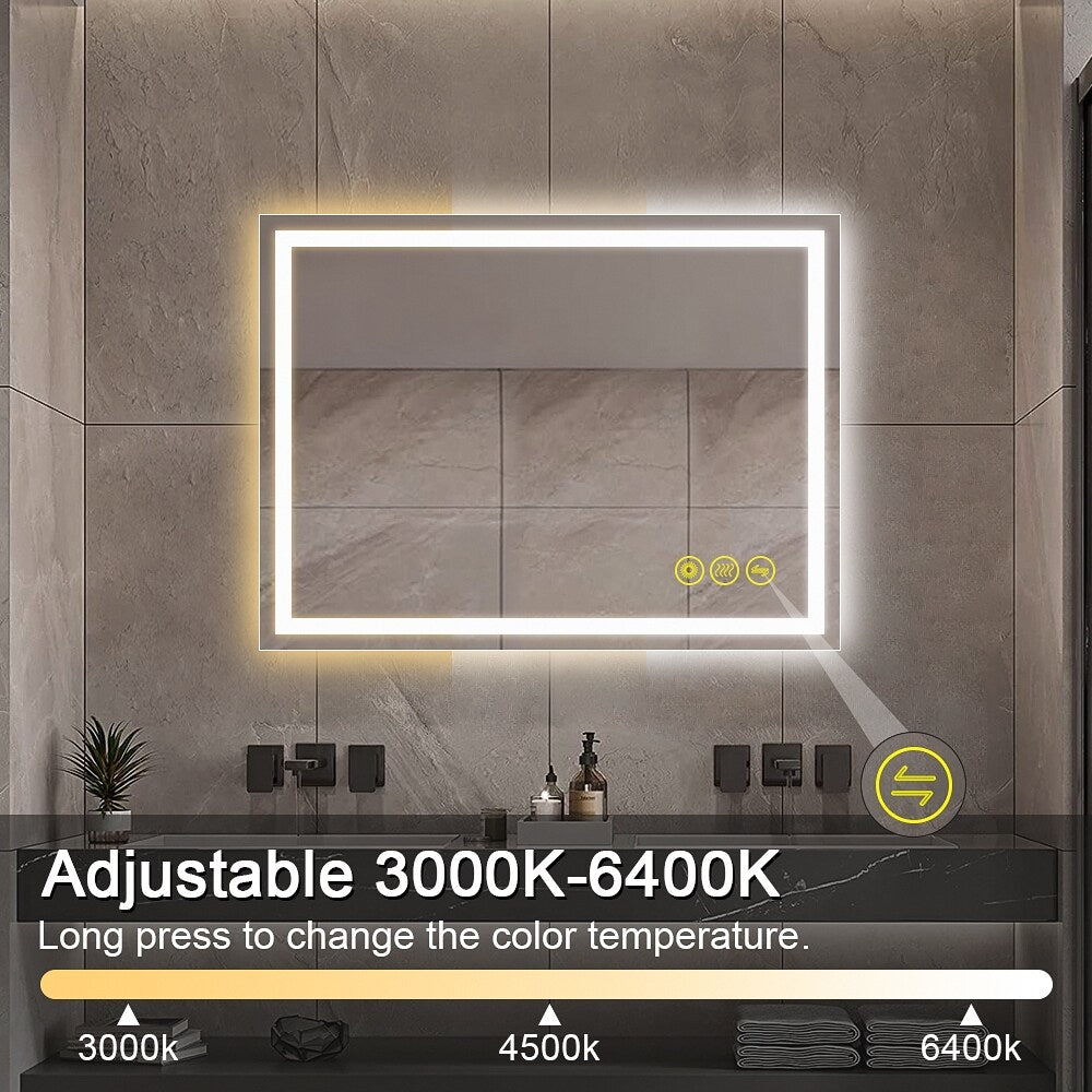 GlareGuard 24x32" Rectangular Anti-Fog Dimmable Backlit LED Bathroom Vanity Mirror - Clear