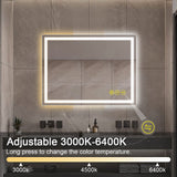 GlareGuard 24x32" Rectangular Anti-Fog Dimmable Backlit LED Bathroom Vanity Mirror - Clear