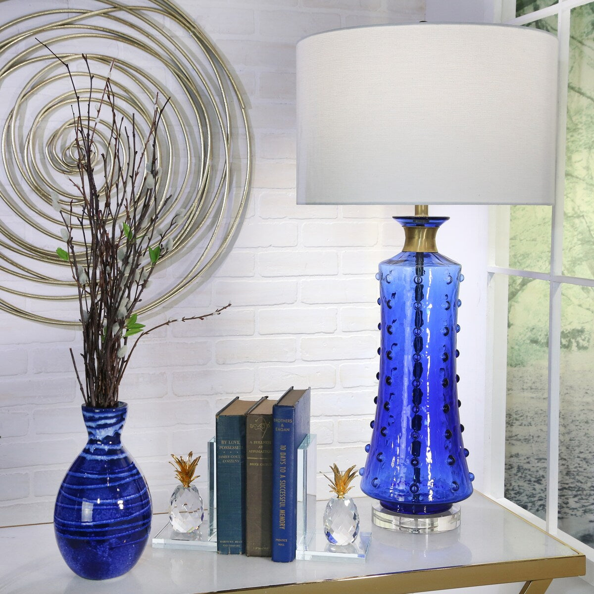 Glass 32" Table Lamp, Royal Blue