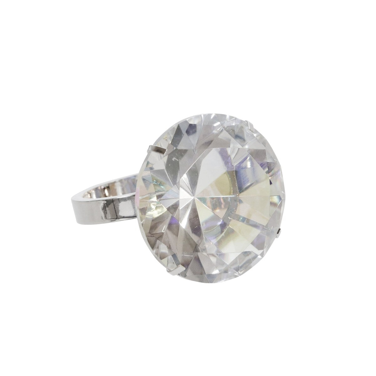 Glass 4" Diamond Ring Decor, Rainbow/Silver
