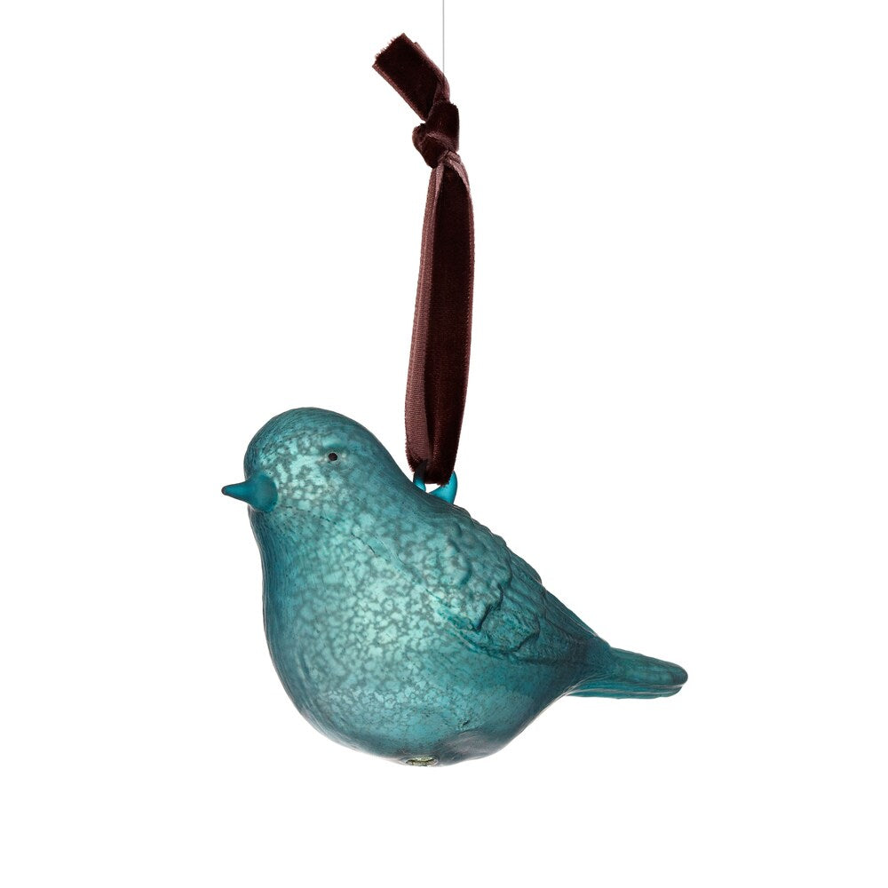 Glass Bird 5-inch Blue/ Brown Ornament