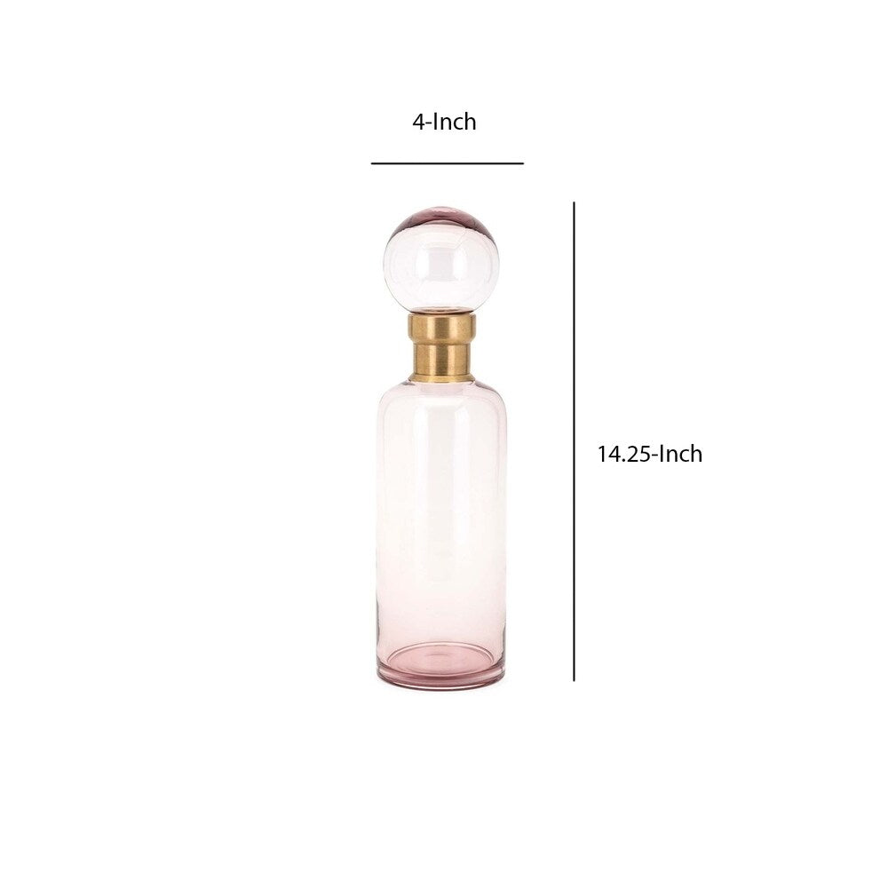 Glass Bottle with Metal Neck and Ball Stopper, Pink and Gold, Large