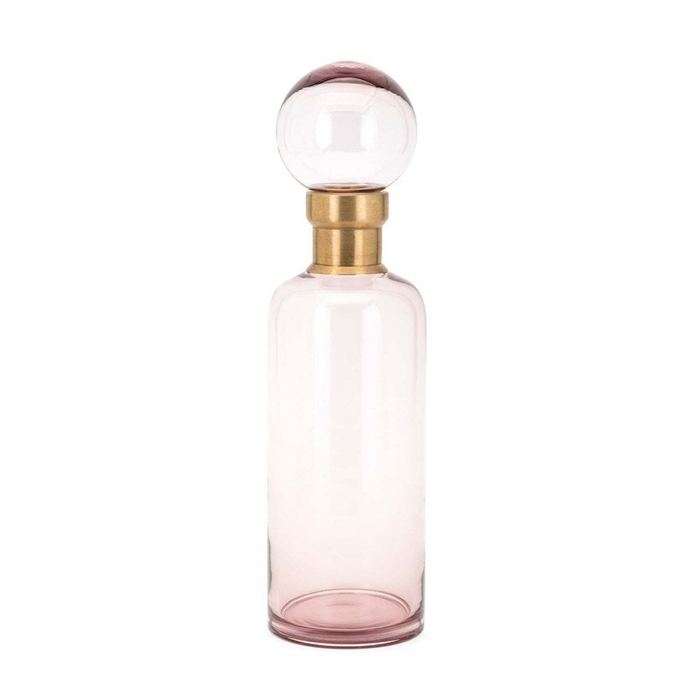 Glass Bottle with Metal Neck and Ball Stopper, Pink and Gold, Large