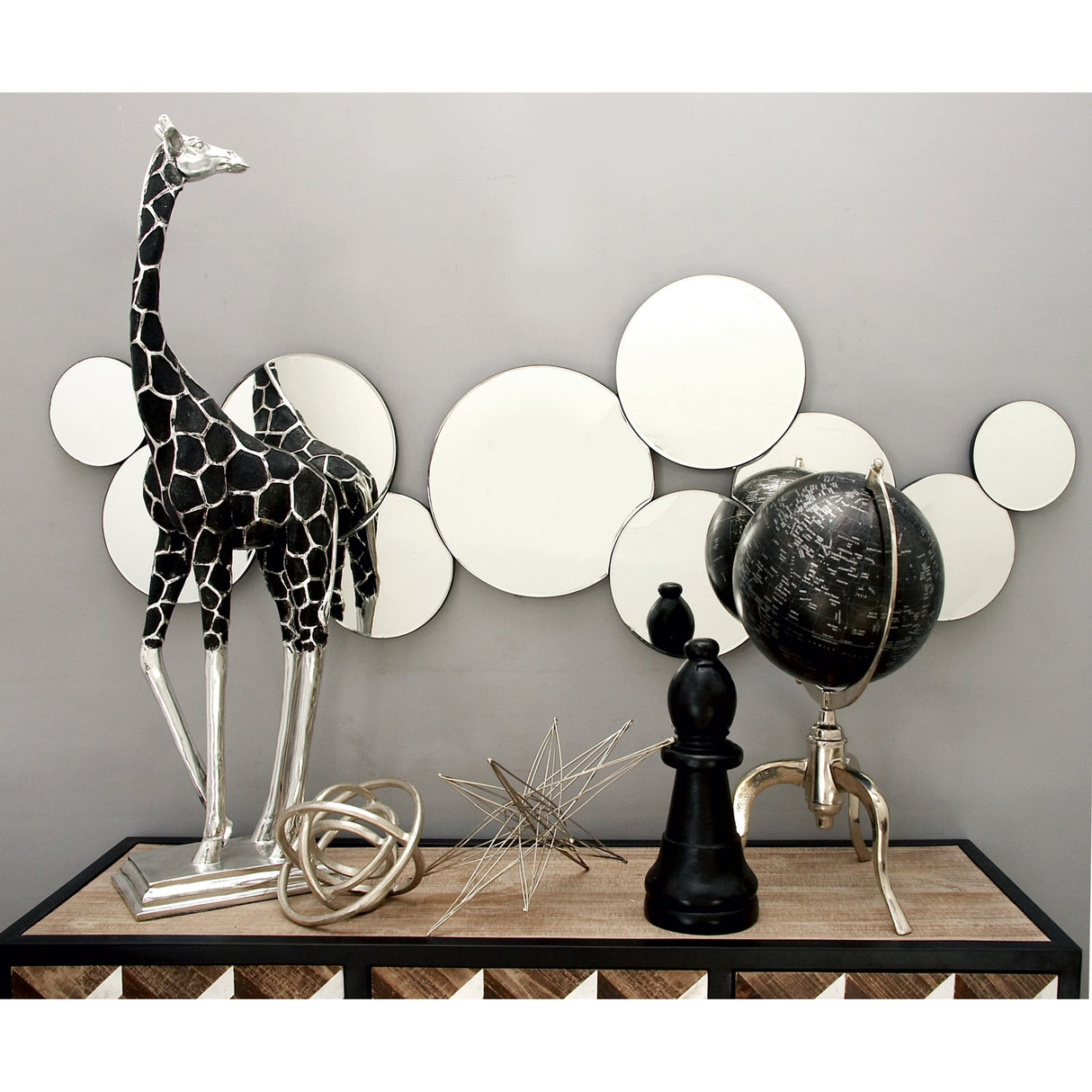 Glass Bubble Cluster Wall Mirror - Silver - Roche River Decor - 1"W x 57"L x 20"H