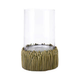 Glass Candle Hurricane with Ribbed Ceramic Base, Large, Clear and Gold
