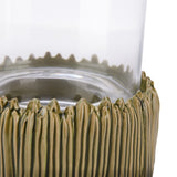 Glass Candle Hurricane with Ribbed Ceramic Base, Large, Clear and Gold