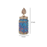 Glass Canister with Aluminum Peacock Tail Lid Top, Large, Multi