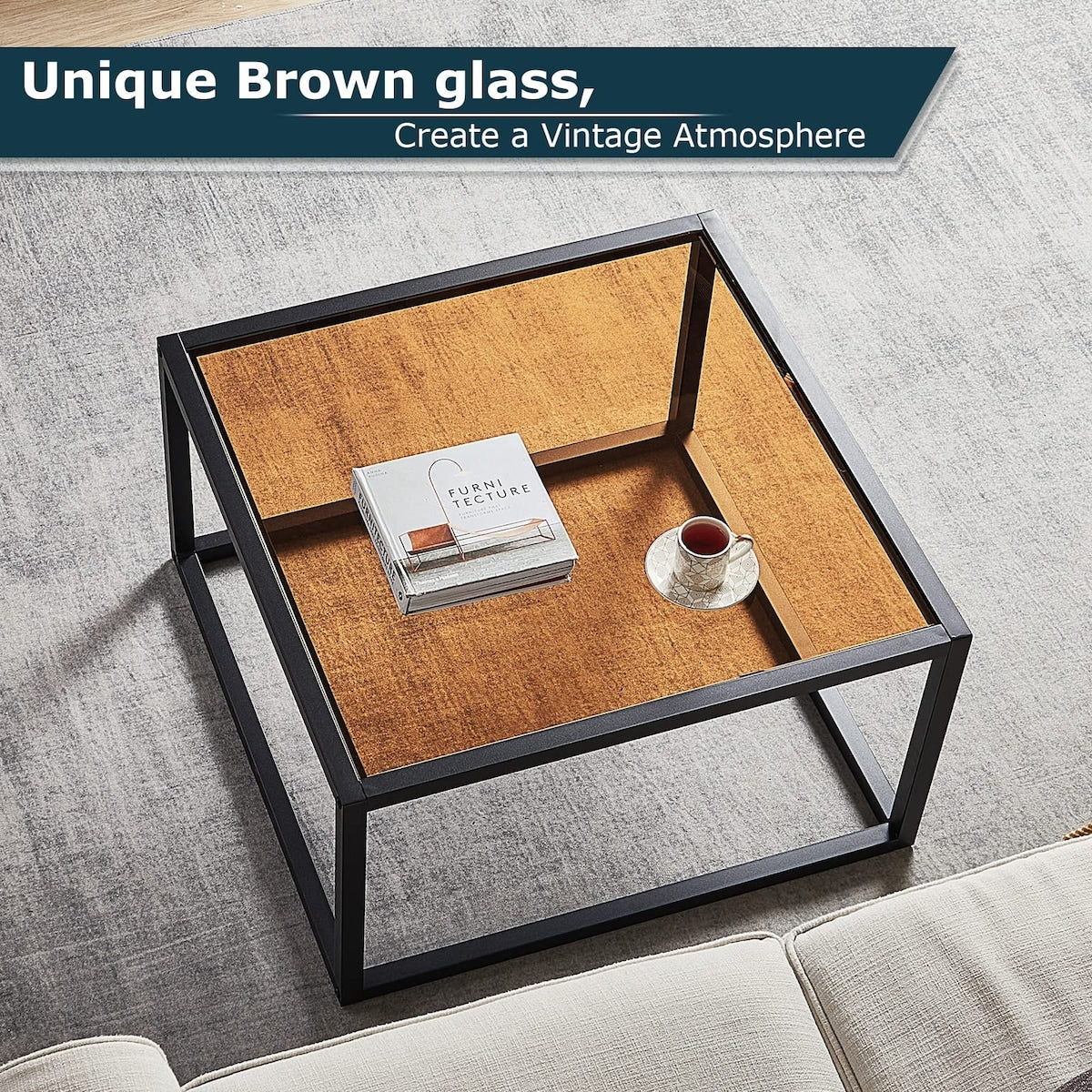 Glass Coffee Table Modern Coffee Tables Simple Square Center Table for Living Room Home Office with Tempered Glass-top
