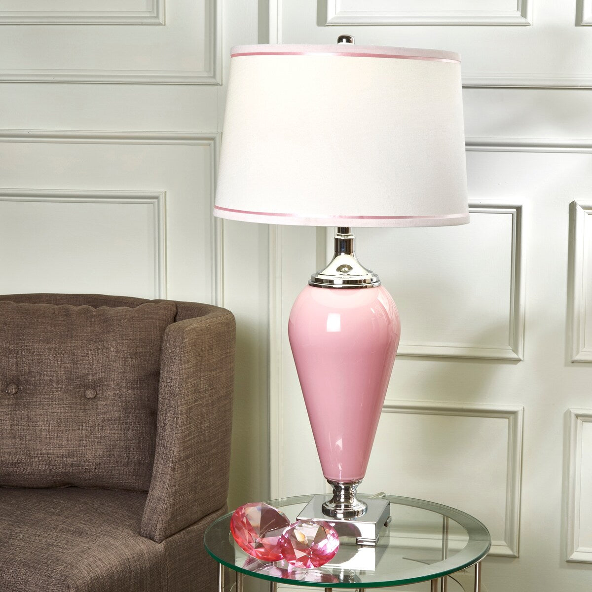 Glass Diamond Decor, 4", Pink - 4Wx4Lx2H