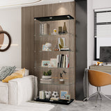 Glass Display Cabinet with 5 Shelves Double Door, Curio Cabinets, Floor Standing Glass Bookshelf, Quick Installation