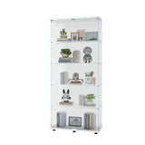 Glass Display Cabinet with 5 Shelves Double Door, Curio Cabinets, Floor Standing Glass Bookshelf, Quick Installation