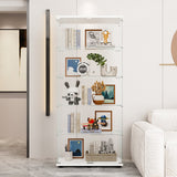 Glass Display Cabinet with 5 Shelves Double Door, Curio Cabinets, Floor Standing Glass Bookshelf, Quick Installation