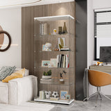 Glass Display Cabinet with 5 Shelves Double Door, Curio Cabinets, Floor Standing Glass Bookshelf, Quick Installation