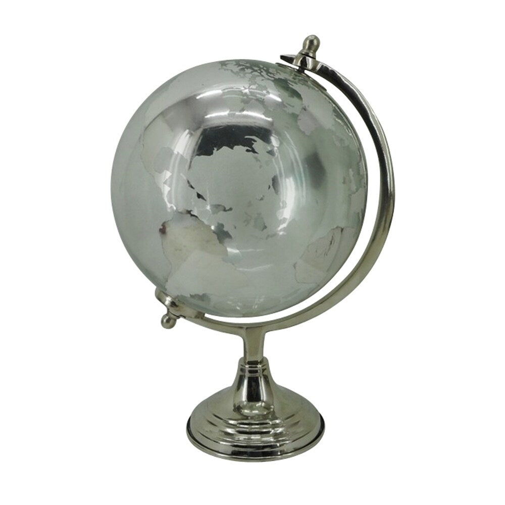 Glass Globe W/metal Base 6" in Silver Metal 6in L x 6in W x 11in H