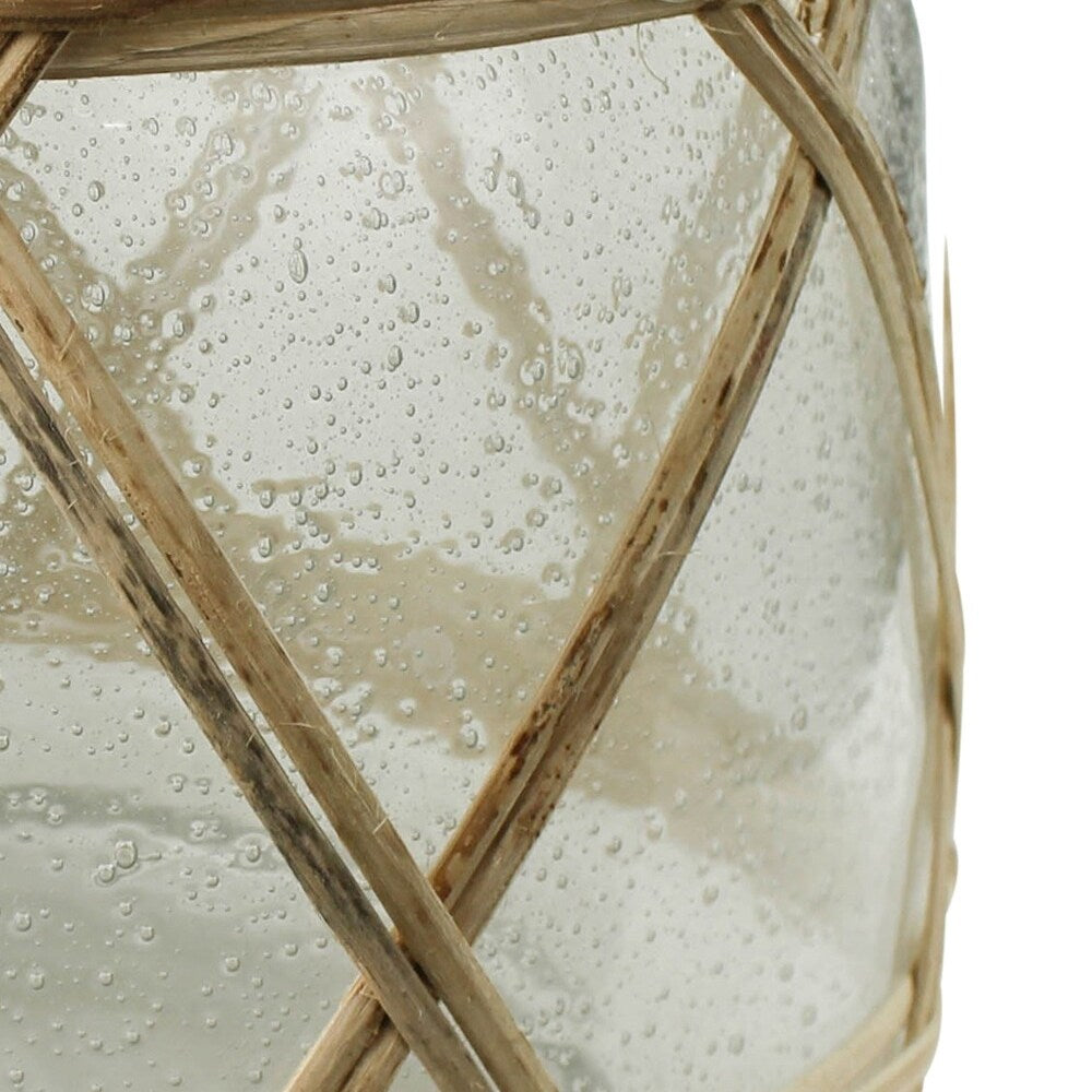 Glass Hurricane with Rattan X Lattice Wrapping, Medium, Clear