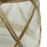 Glass Hurricane with Rattan X Lattice Wrapping, Medium, Clear
