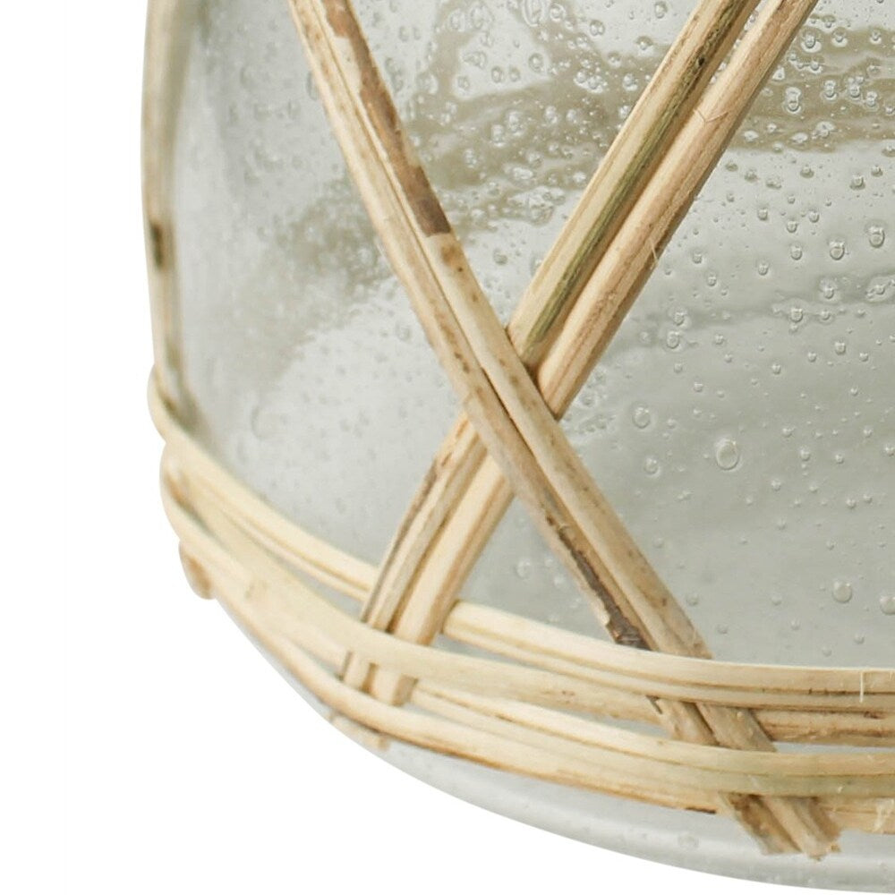 Glass Hurricane with Rattan X Lattice Wrapping, Medium, Clear