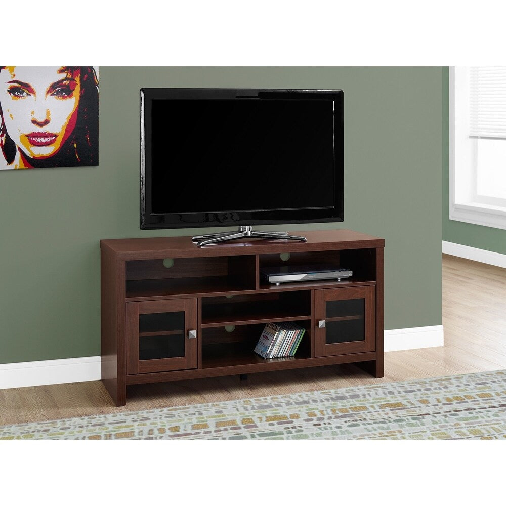 Glass, MDF and Metal 48-inch Long Warm Cherry TV Stand