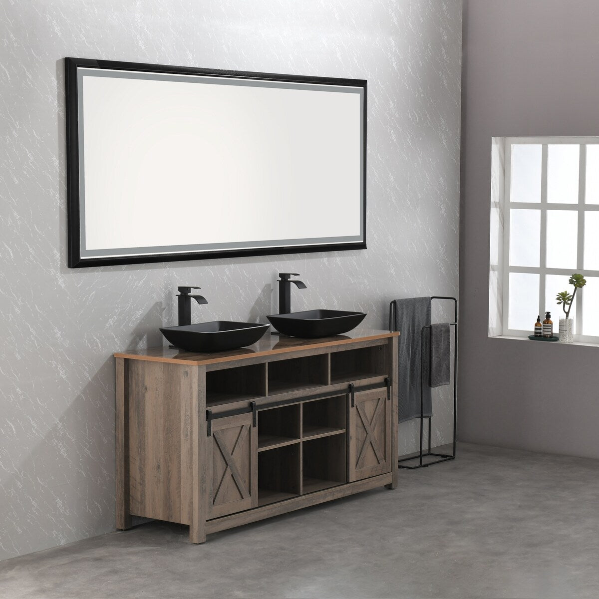 Glass Vessel Bathroom Sink in Black with Faucet and Drain