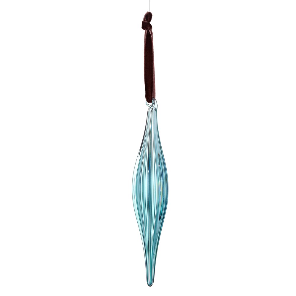 Glass Ribbed Icicle 7-inch Blue Ornament
