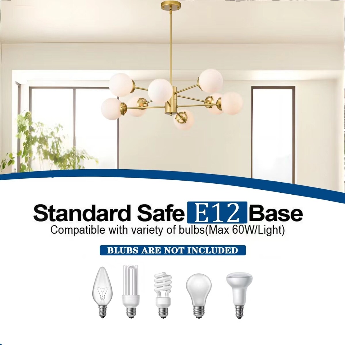Glass Sputnik Chandeliers Mid Century Pendant Light Fixtures 8-Light