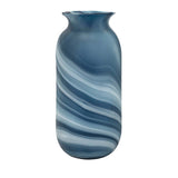 Glass Vase with Marble Pattern and Flared Neck, Blue and White, Large