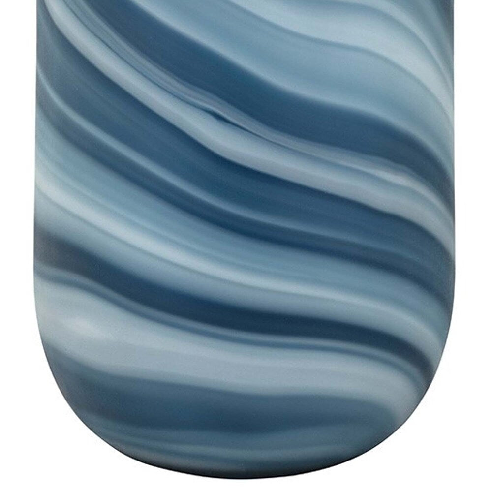 Glass Vase with Marble Pattern and Flared Neck, Blue and White, Large