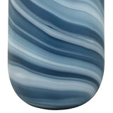 Glass Vase with Marble Pattern and Flared Neck, Blue and White, Large