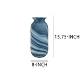 Glass Vase with Marble Pattern and Flared Neck, Blue and White, Large