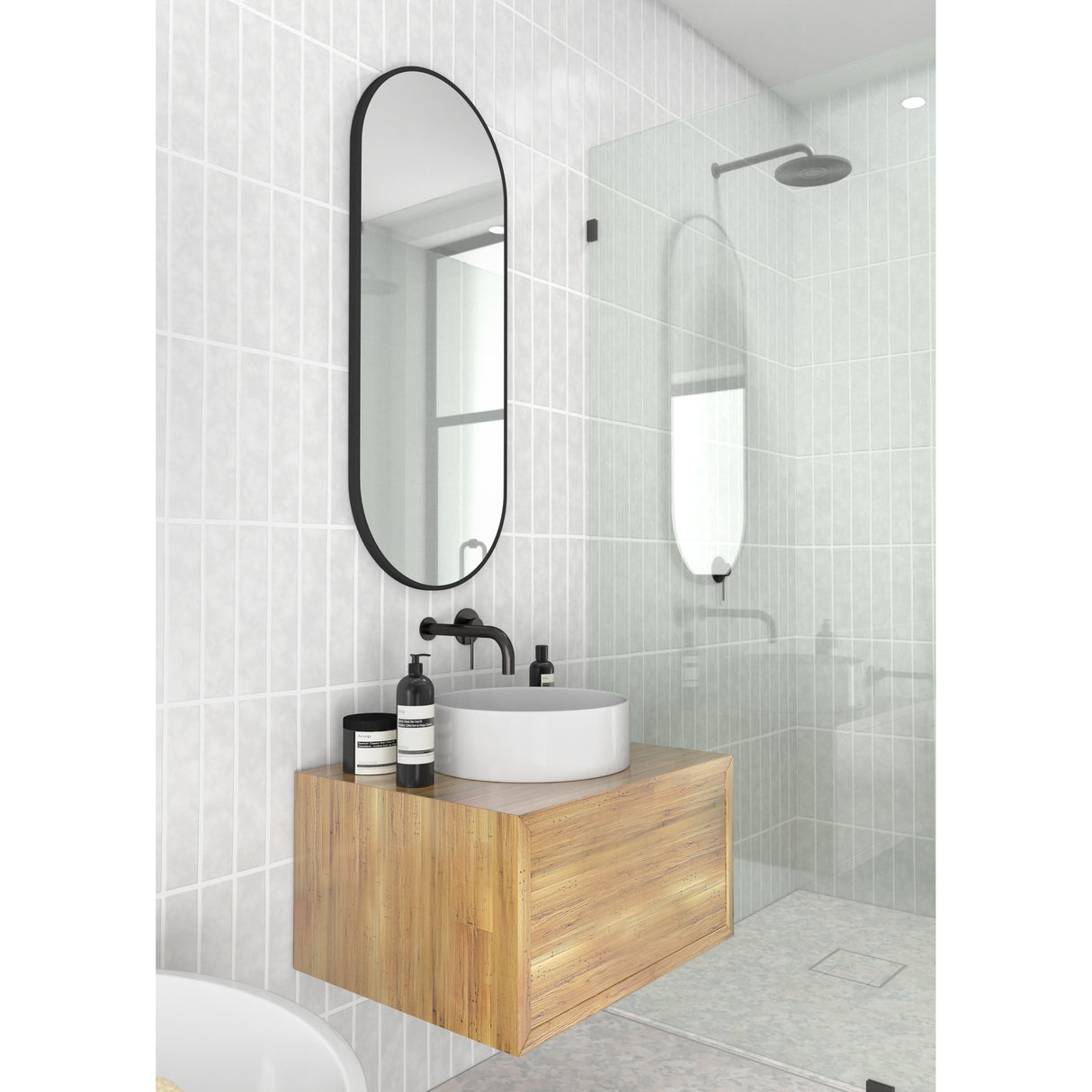 Glass Warehouse 40 in. H x 16 in. W Pill Shape Stainless Steel Framed Mirror - N/A