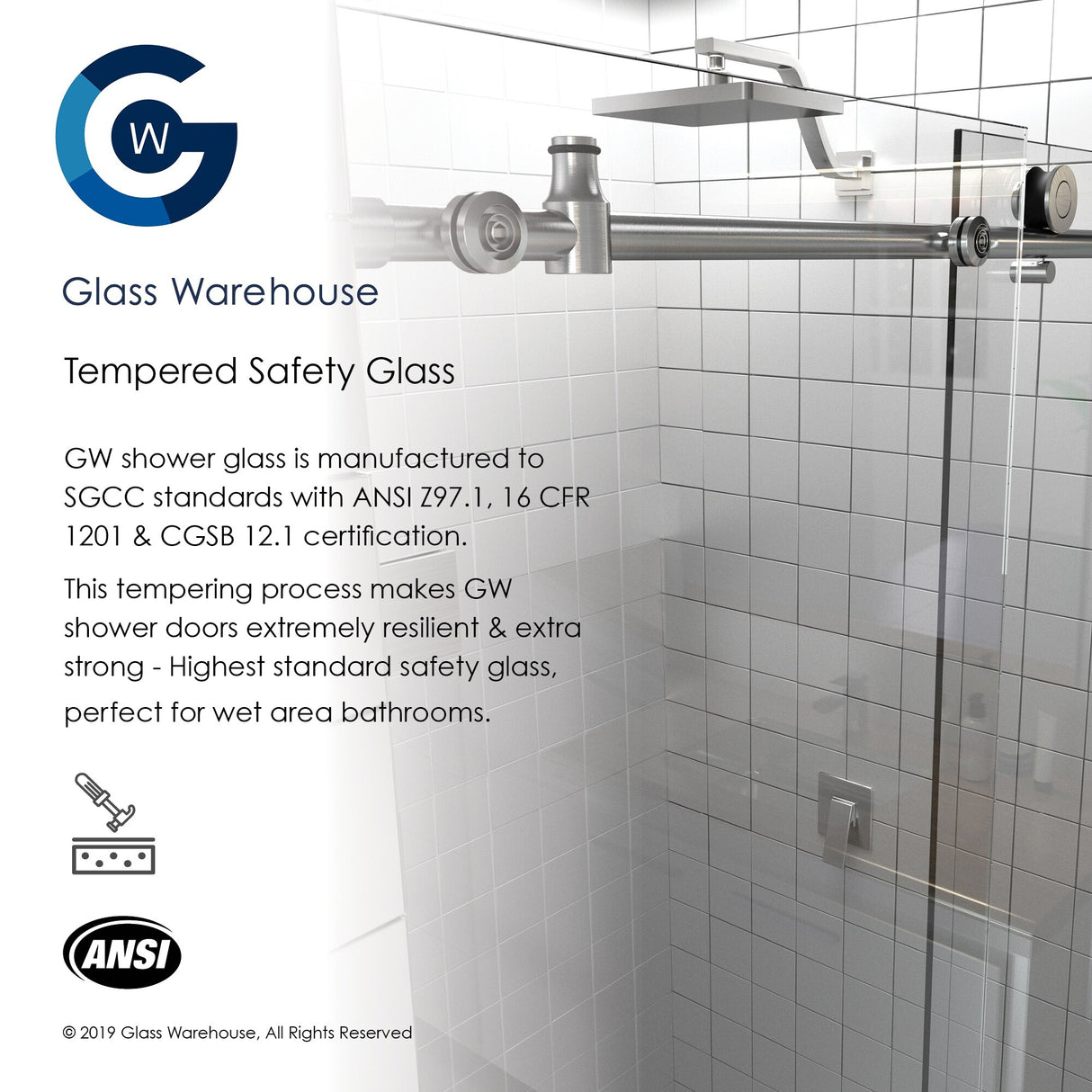 Glass Warehouse 56 in. - 60 in. x 60in. Frameless Bath Tub Sliding Shower Door