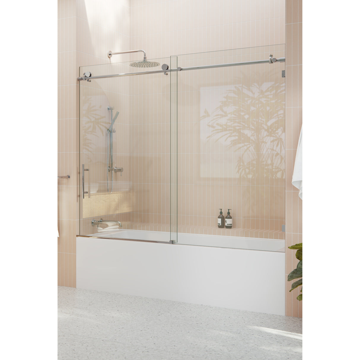 Glass Warehouse 68 in. - 72 in. x 60in. Frameless Bath Tub Sliding Shower Door