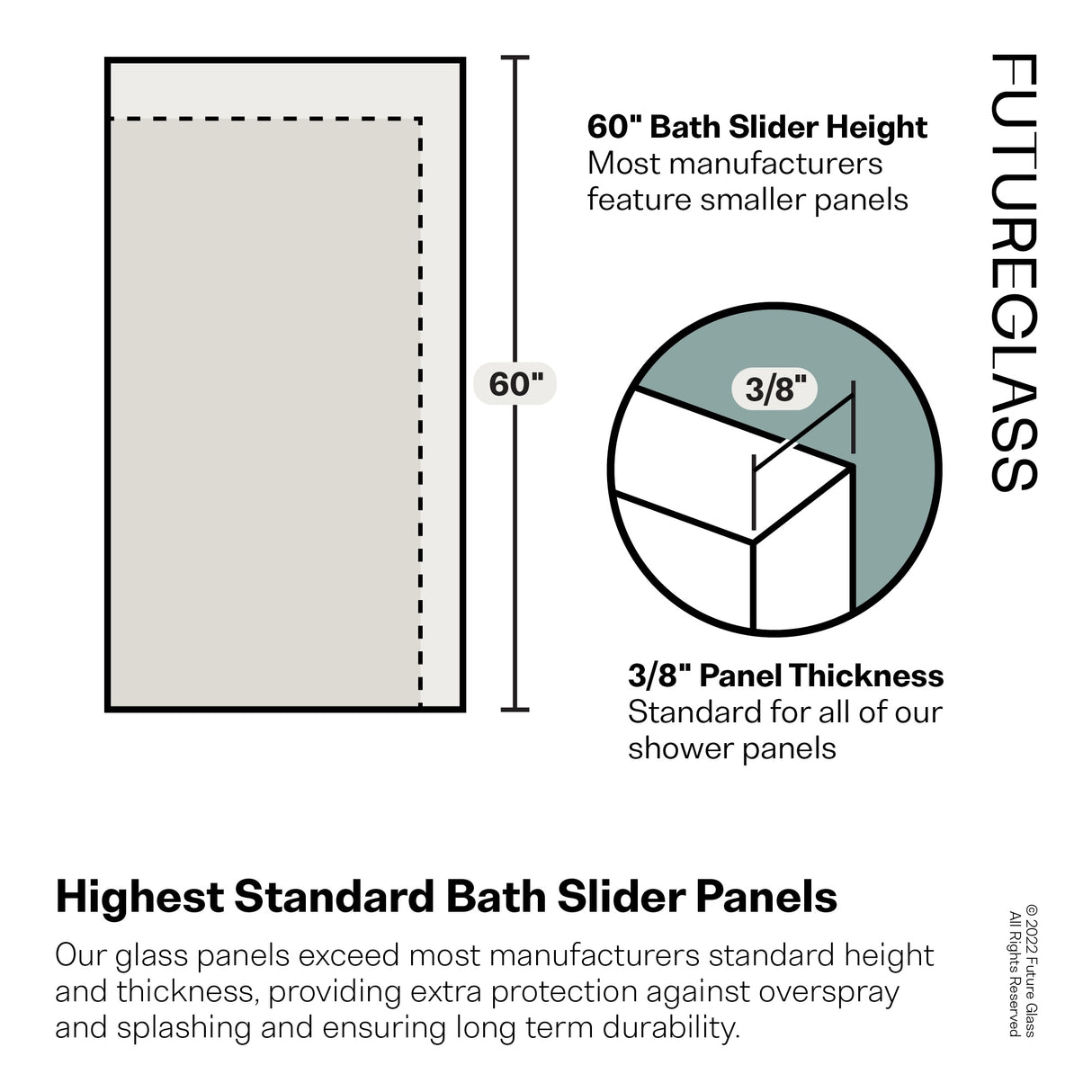 Glass Warehouse 68 in. - 72 in. x 60in. Frameless Bath Tub Sliding Shower Door